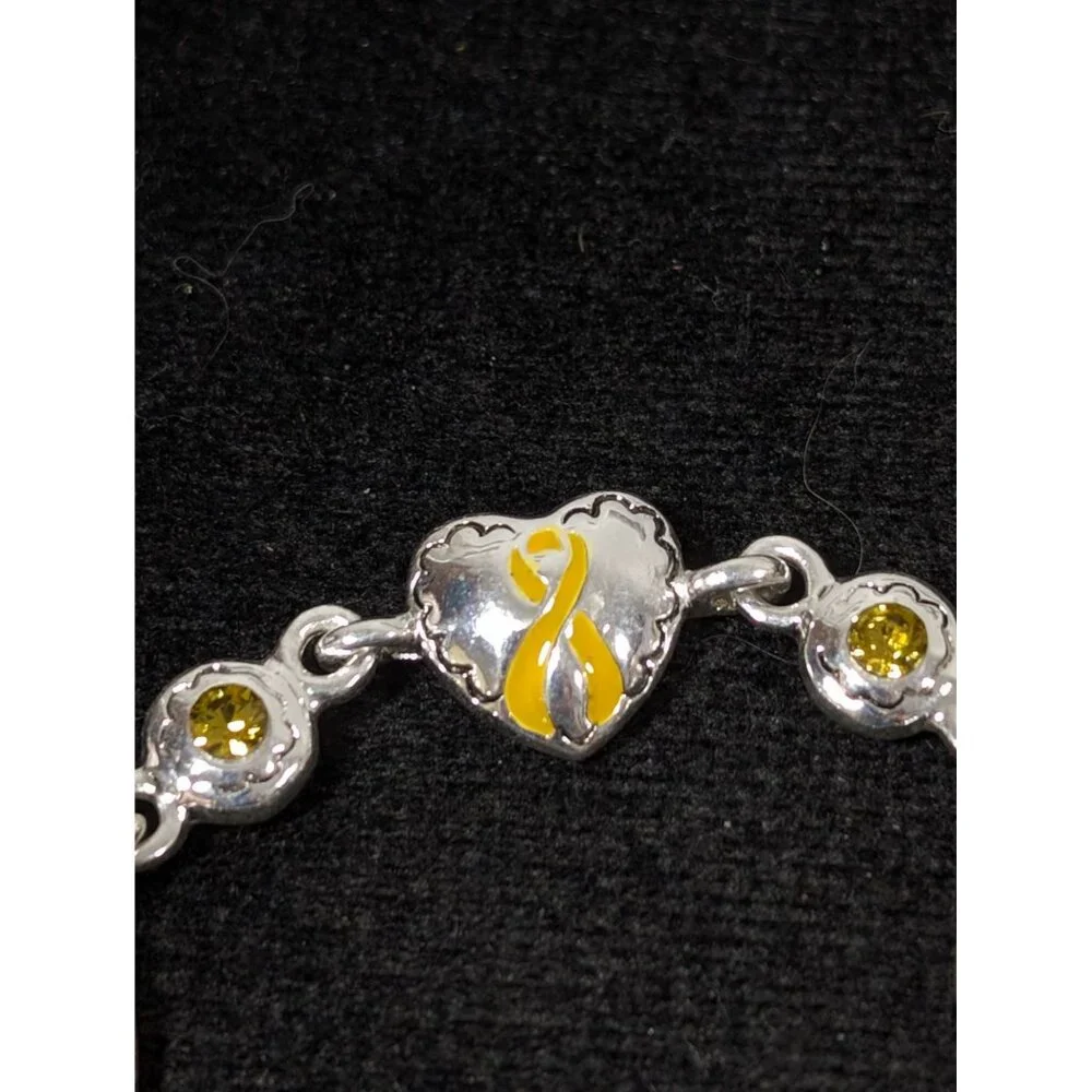Yellow Ribbon Awareness Bracelet Rhinestone Heart Tennis 7